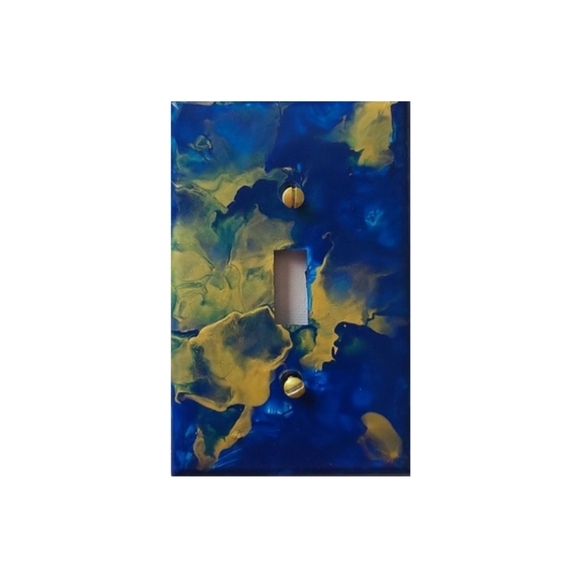 Hand Crafted Other - Hand Crafted Blue and Gold Abstract Design Single Toggle Light Switch Plate